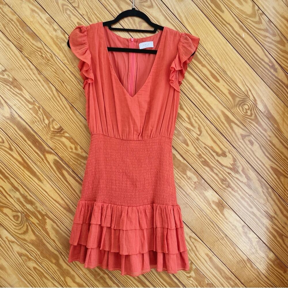 SAGE The Label Mini Dress Smocked Ruffle Orange
